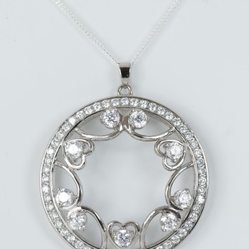 Sterling Silver/CZ Large Round Pendant and Chain